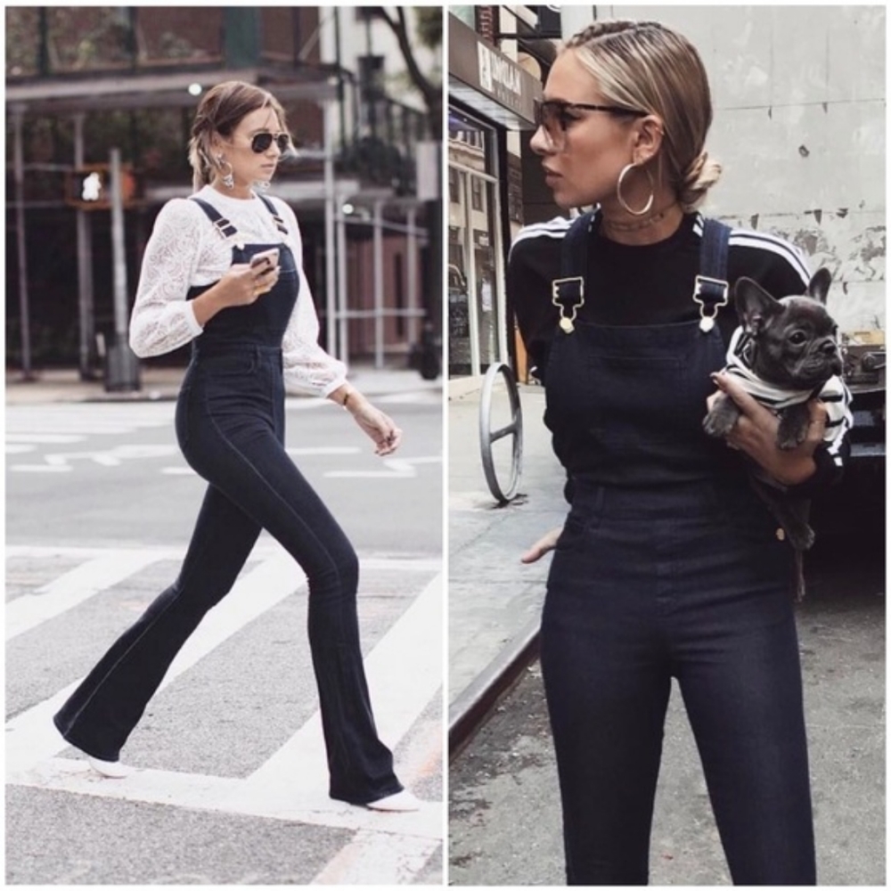 Second skin overalls flare denim overalls